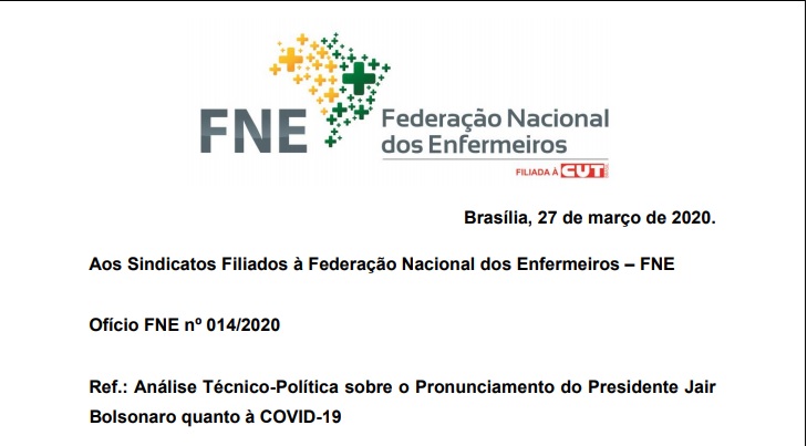 FNE publica Análise Técnico-Política sobre o Pronunciamento de Bolsonaro quanto à COVID-19