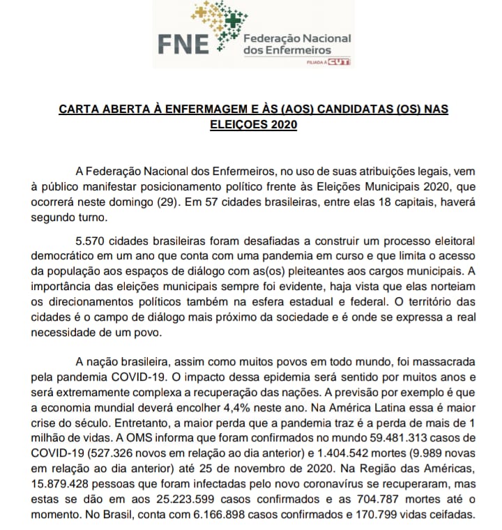 FNE Convoca os Enfermeiros a votarem no 2º Turno contra posturas "facistas e totalitárias"